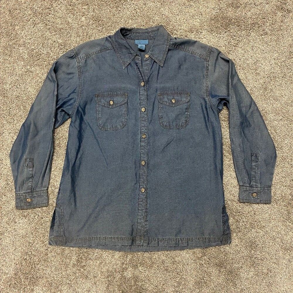 So Blue Sigrid Olsen Women’s M Tencel Lyocell Chambray Button Up Shirt Blue
